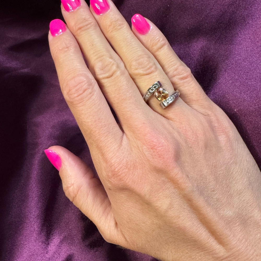 Elegant Amber Gemstone Silver Women's Ring